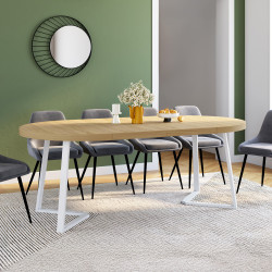 Table à manger extensible ronde SELMA 4-10 personnes bois et blanc 110-200 cm