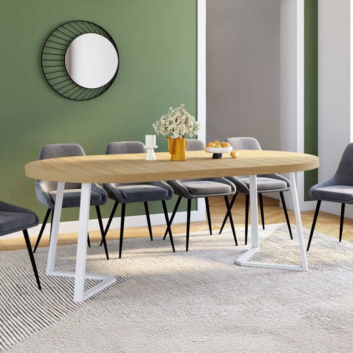 SELMA tavolo da pranzo rotondo allungabile 4-10 persone legno e bianco 110-200 cm