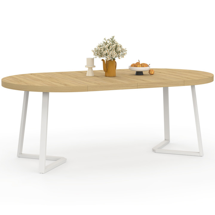 SELMA mesa de comedor redonda extensible 4-10 personas madera y blanco 110-200 cm