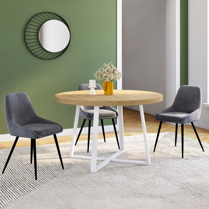 SELMA tavolo da pranzo rotondo allungabile 4-10 persone legno e bianco 110-200 cm