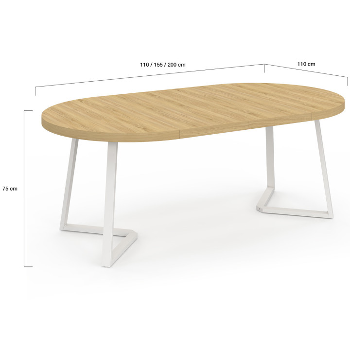 SELMA tavolo da pranzo rotondo allungabile 4-10 persone legno e bianco 110-200 cm