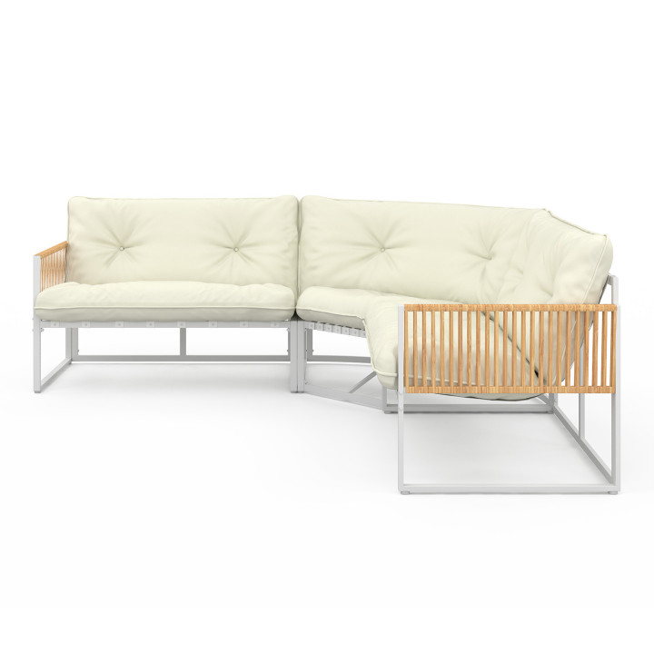 RIO 8-zits lage tuinset wit metalen frame en rotan-koord met beige kussens