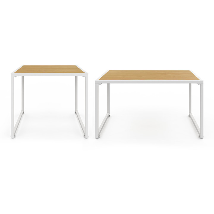 RIO 6-zits lage tuinset met wit metalen frame en rotan-koord en beige kussens