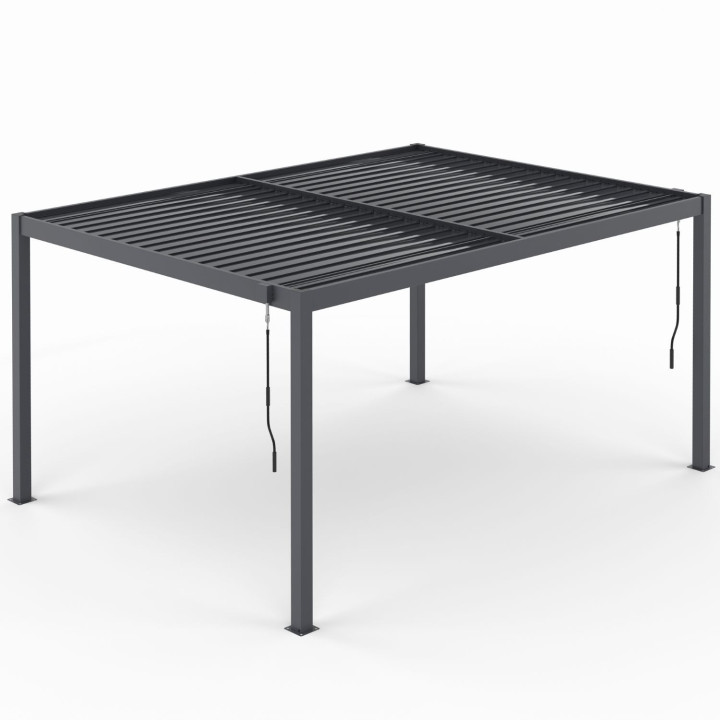 Pergola bioclimatica lames orientables acier 3x4 M rideaux et moustiquaire gris anthracite | IdMarket
