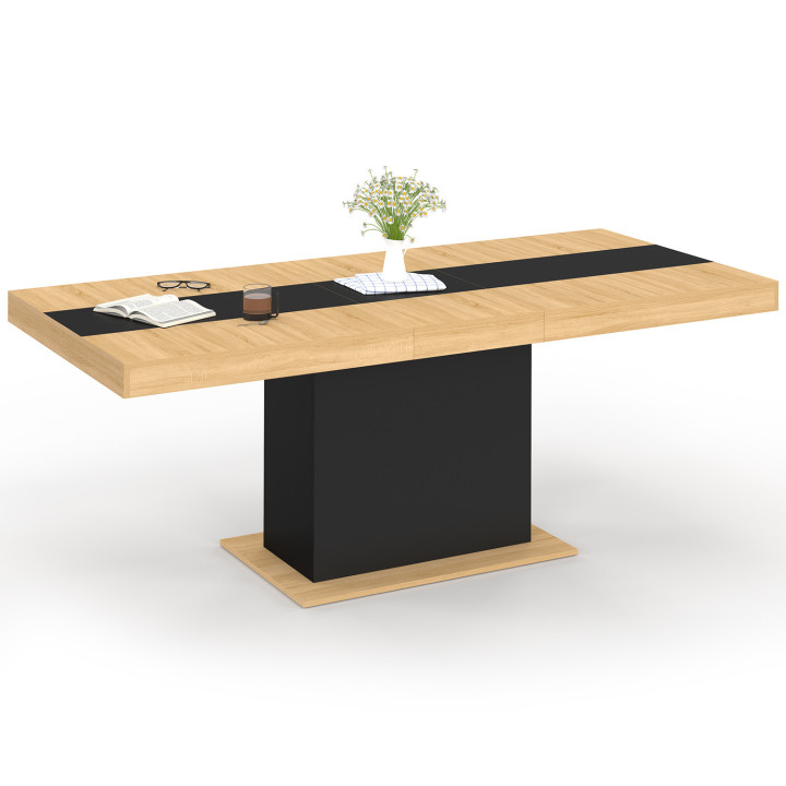 Mesa de comedor extensible de madera con banda central negra - EDEN | ID Market