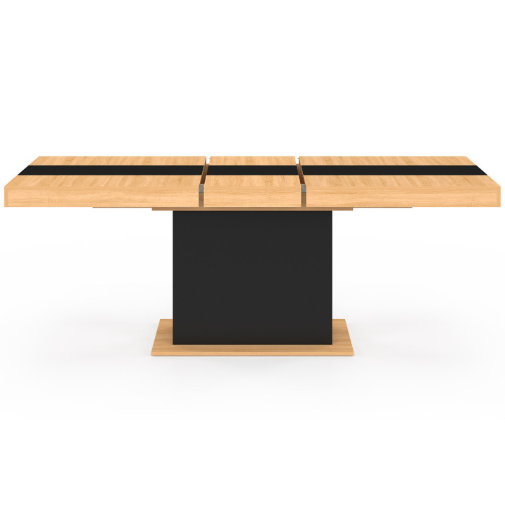 Table à manger extensible rectangle EDEN 6-10 personnes bois et noir bande centrale noire 160-200 cm
