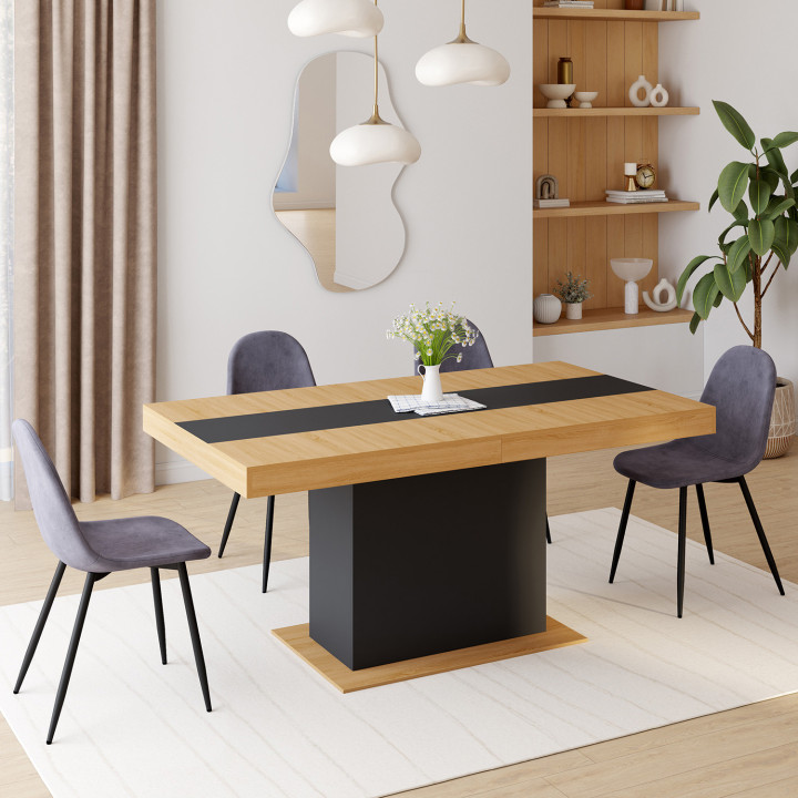 Mesa de comedor extensible de madera con banda central negra - EDEN | ID Market