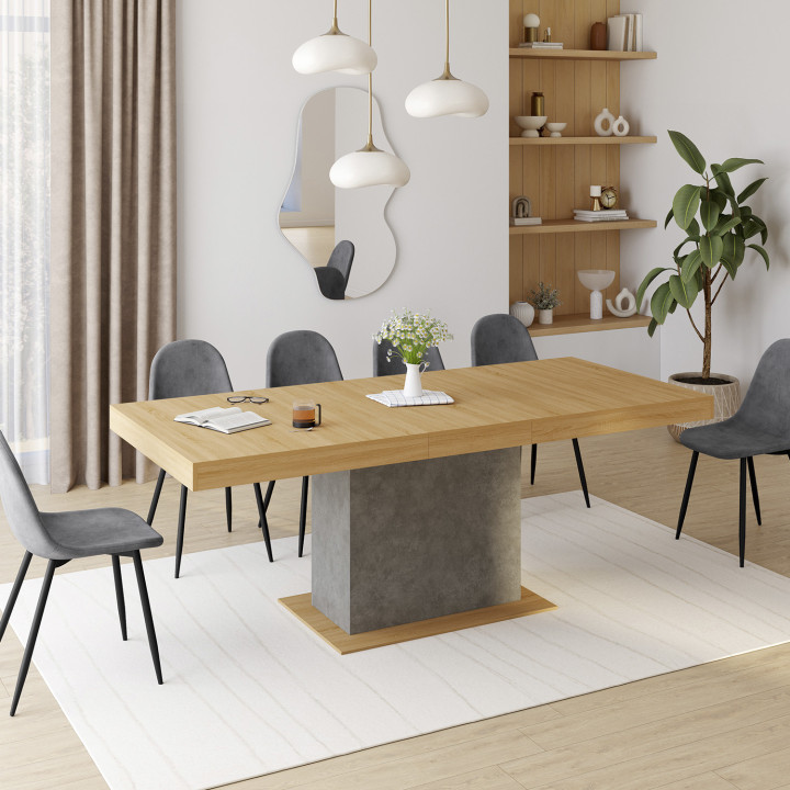 Uitschuifbare eettafel 6-10 personen hout en beton effect - EDEN | ID Market