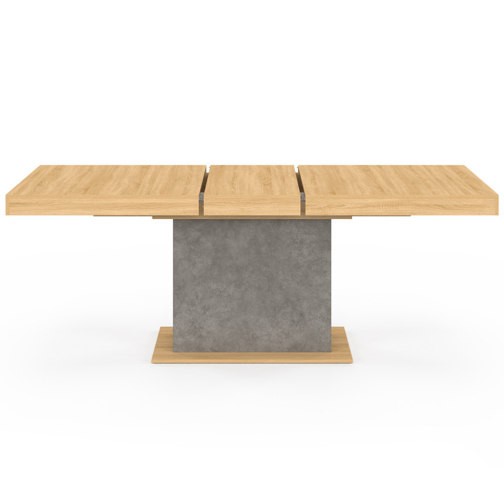 Table à manger extensible rectangle EDEN 6-10 personnes bois et effet béton 160-200 cm