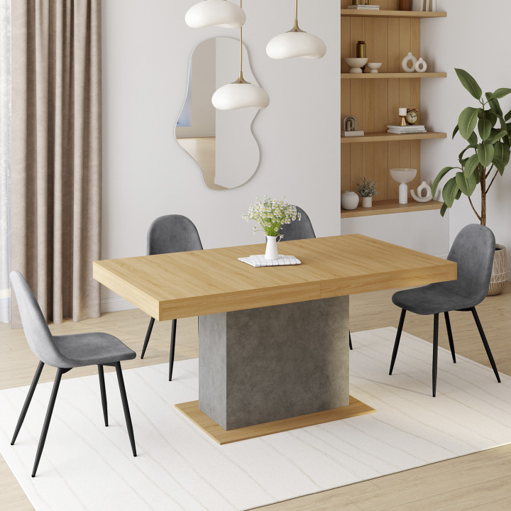 Mesa de comedor extensible 6-10 personas efecto madera y hormigón - EDEN | ID Market