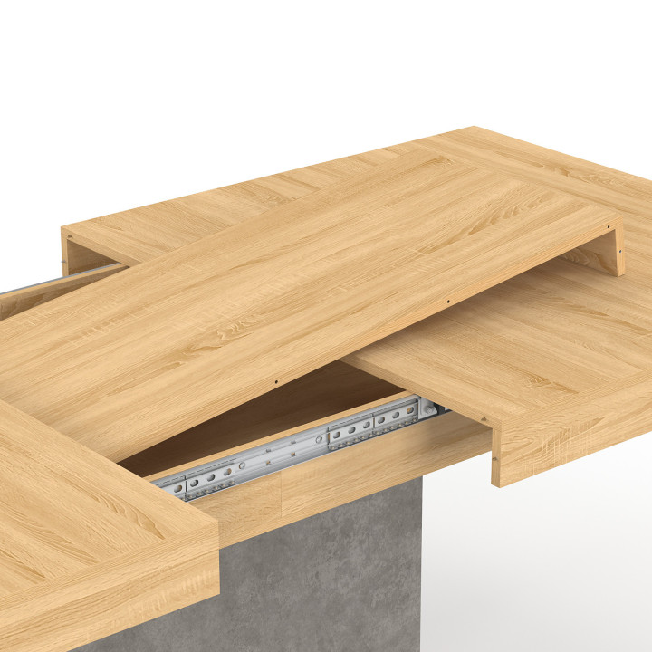 Table à manger extensible rectangle EDEN 6-10 personnes bois et effet béton 160-200 cm