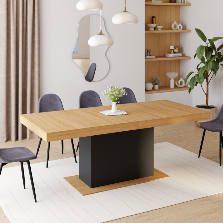 Table à manger extensible rectangle EDEN 8-12 personnes bois et noir 200-250 cm
