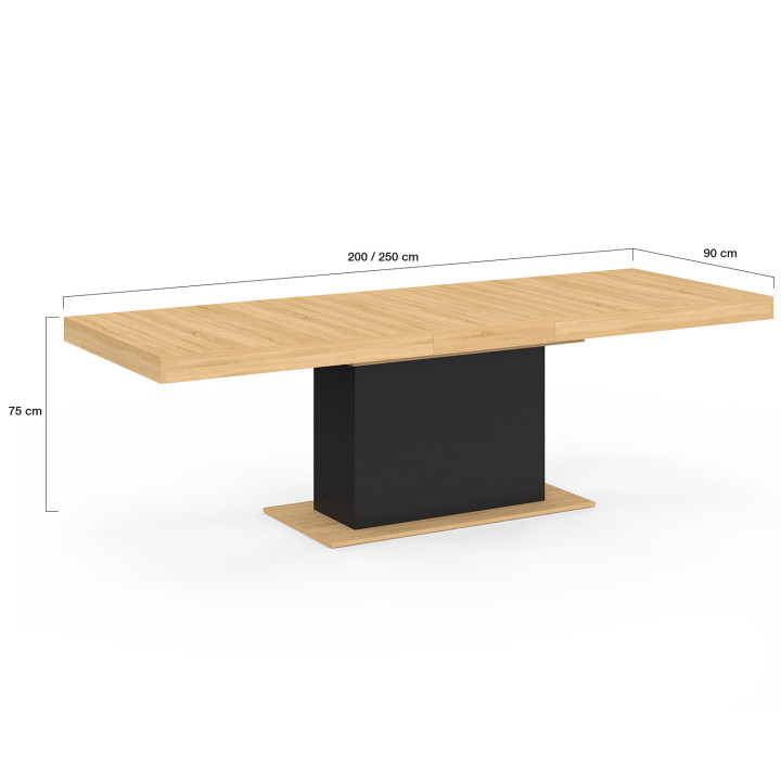 Mesa de comedor extensible de madera y negro para 8-12 personas - EDEN | ID Market