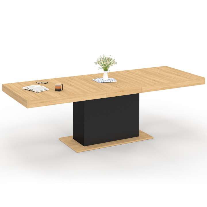 Table à manger extensible rectangle EDEN 8-12 personnes bois et noir 200-250 cm
