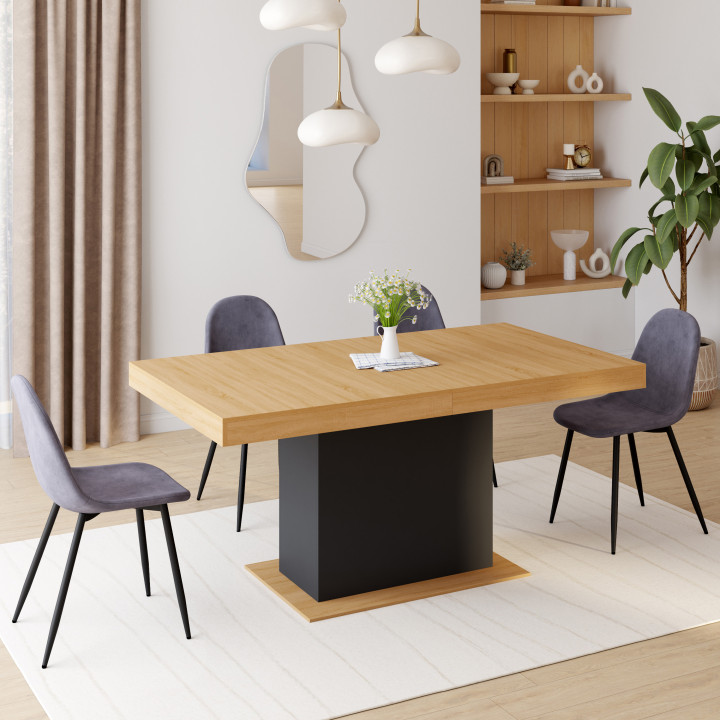 Esstisch mit zentralem Fuß aus Holz und Schwarz - EDEN | ID Market