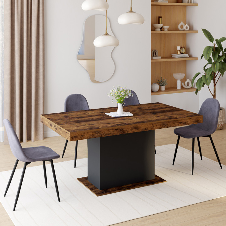 Ausziehbarer Esstisch 6-10 Personen 160-200 cm Holz Effekt antik und schwarz - EDEN | ID Market
