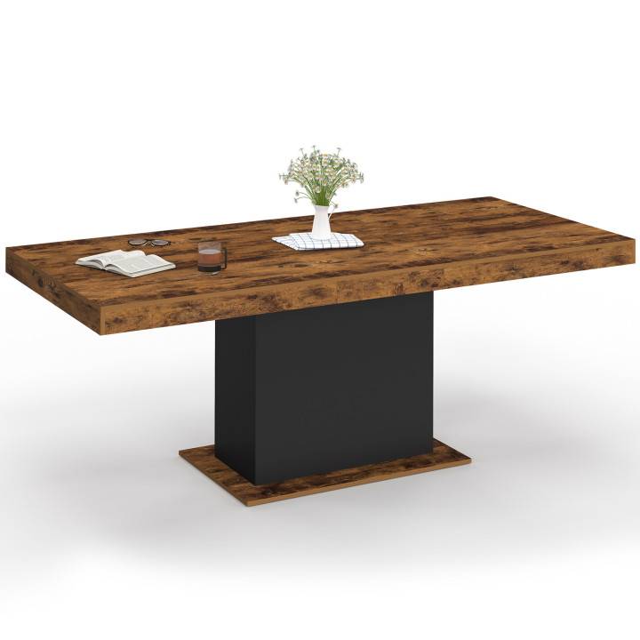 Table à manger extensible rectangle EDEN 6-10 personnes bois effet vieilli et noir 160-200 cm