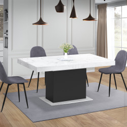 Mesa de comedor extensible 6-10 personas tablero blanco efecto mármol pata negra 160-200cm - EDEN | ID Market