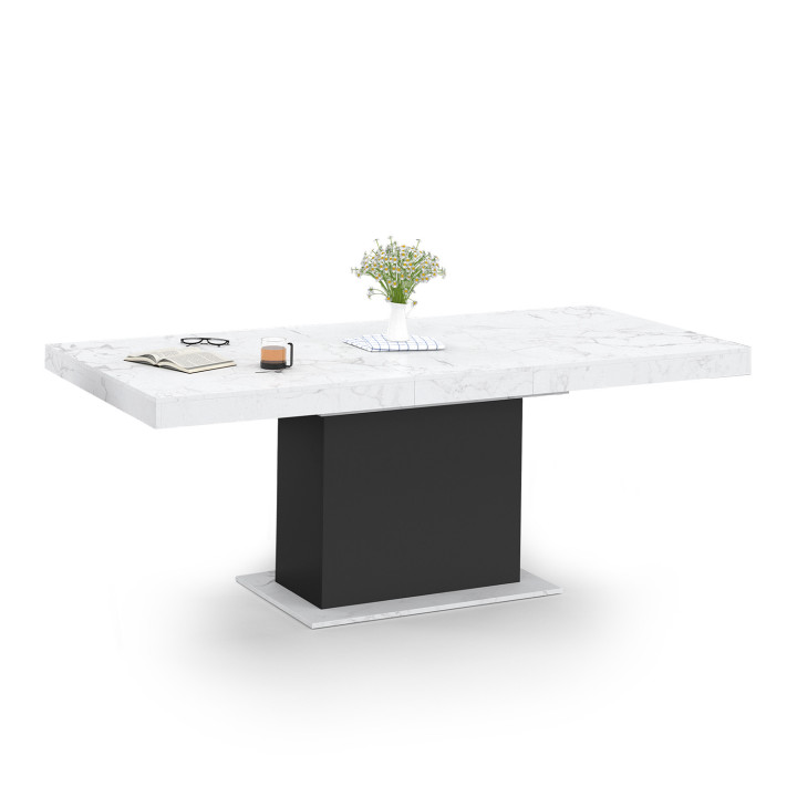 Uitschuifbare eettafel 6-10 personen wit marmer effect blad zwarte poot 160-200cm - EDEN | ID Market