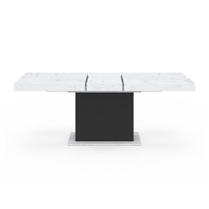 Table à manger extensible rectangle EDEN 6-10 personnes plateau effet marbre blanc ALASKA et noir 160-200 cm