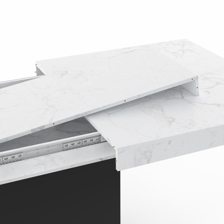 Mesa de comedor extensible 6-10 personas tablero blanco efecto mármol pata negra 160-200cm - EDEN | ID Market