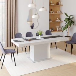 Mesa de comedor rectangular extensible blanca con banda gris - EDEN | ID Market