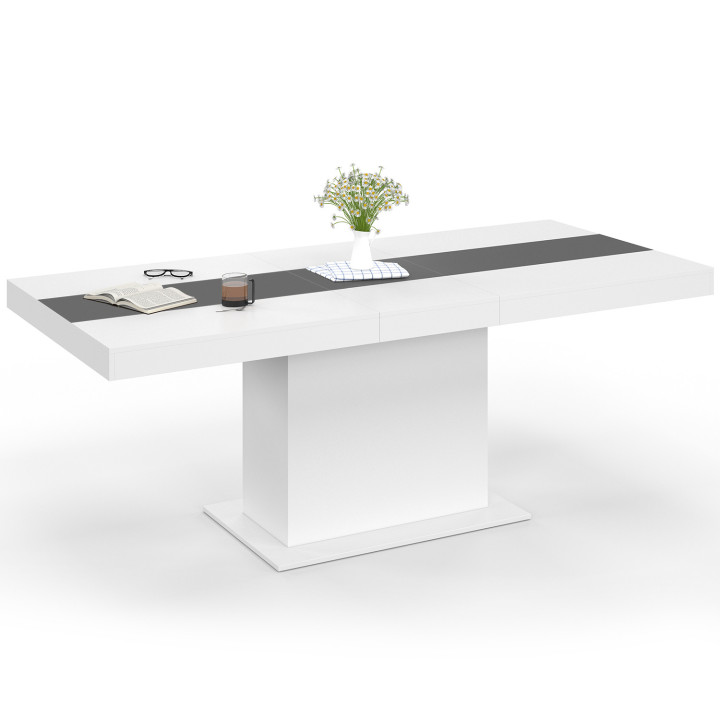 Mesa de comedor rectangular extensible blanca con banda gris - EDEN | ID Market