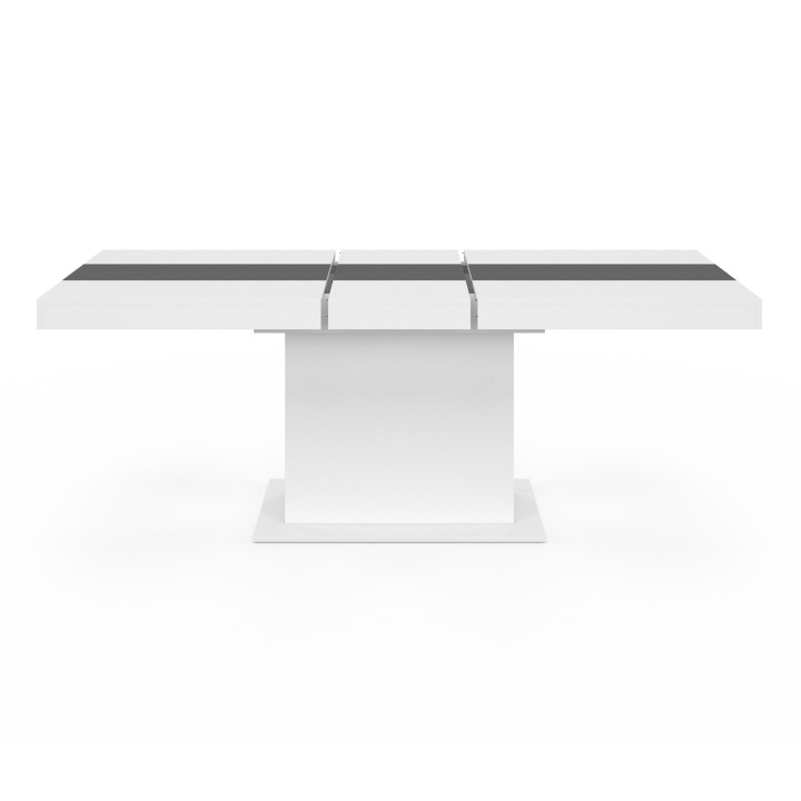 Table à manger extensible rectangle EDEN 6-10 personnes blanche et bande centrale grise 160-200 cm