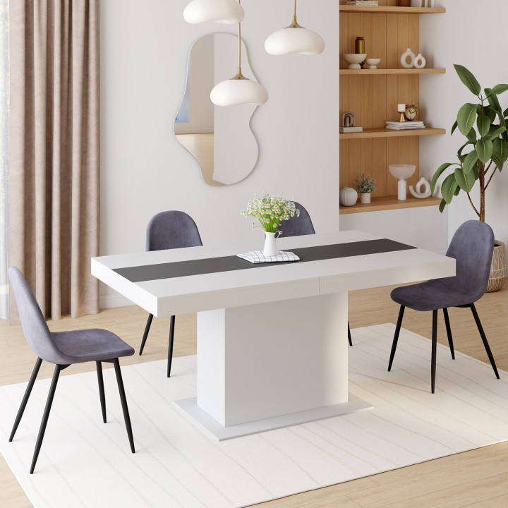 Mesa de comedor rectangular extensible blanca con banda gris - EDEN | ID Market