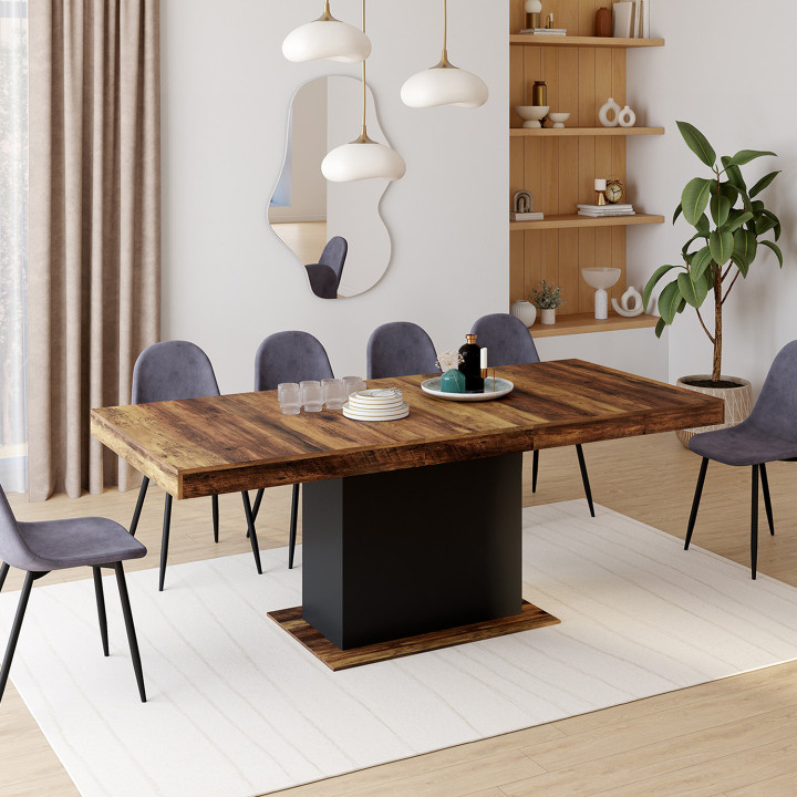 Mesa de comedor extensible de madera oscura y negra 6-10 personas - EDEN | ID Market