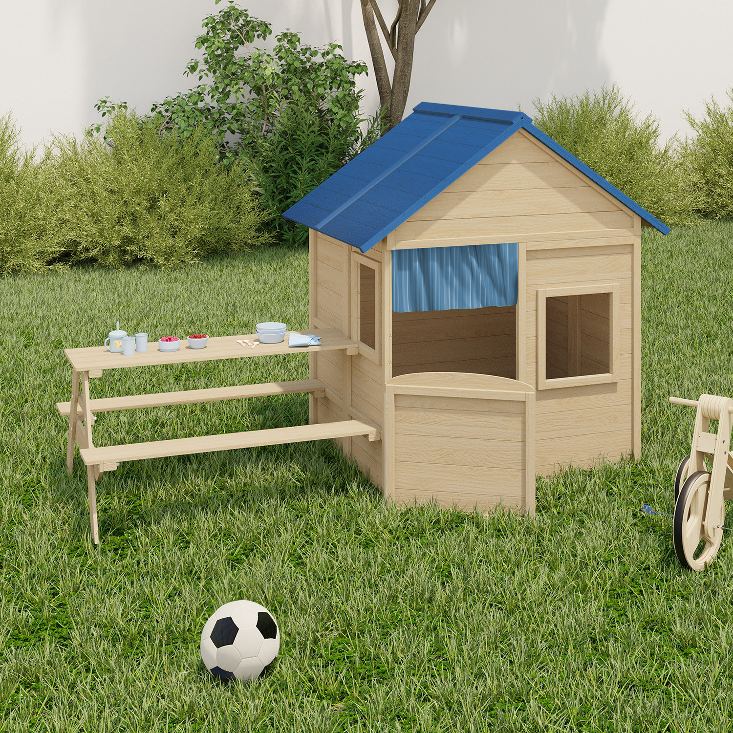 Maisonnette enfant en bois cabane de jeux extérieure avec table de pique-nique intégrée