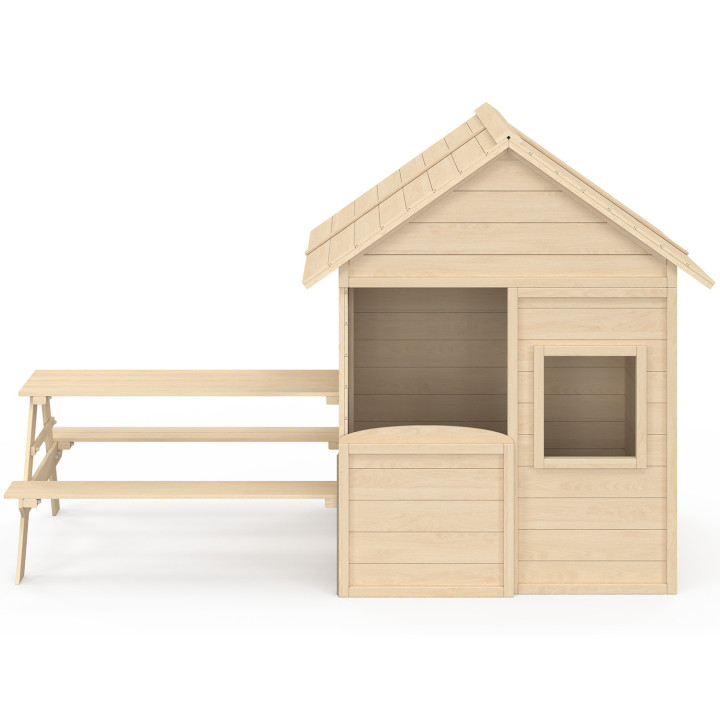 Maisonnette enfant en bois ODYSSEY, cabane de jeux extérieure avec table de pique-nique intégrée