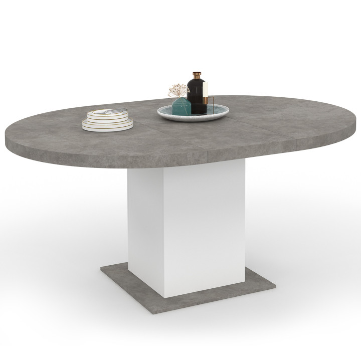 Ronde uitschuifbare eettafel 4-8 personen beton en wit 120-160 cm - EDEN | ID Market
