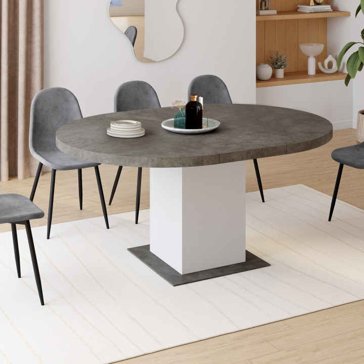 Ronde uitschuifbare eettafel 4-8 personen beton en wit 120-160 cm - EDEN | ID Market