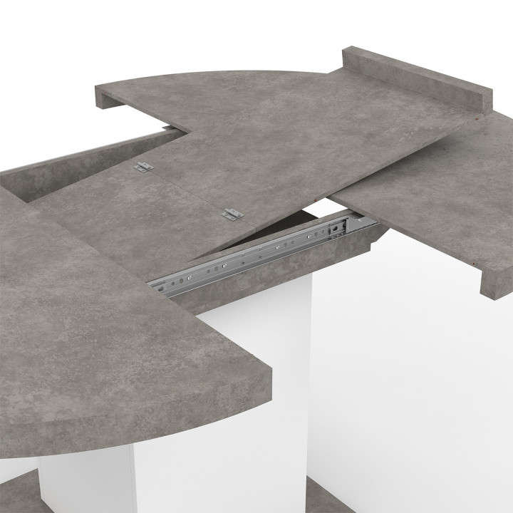 Ausziehbarer runder Esstisch für 4-8 Personen Beton und Weiß 120-160 cm - EDEN | ID Market