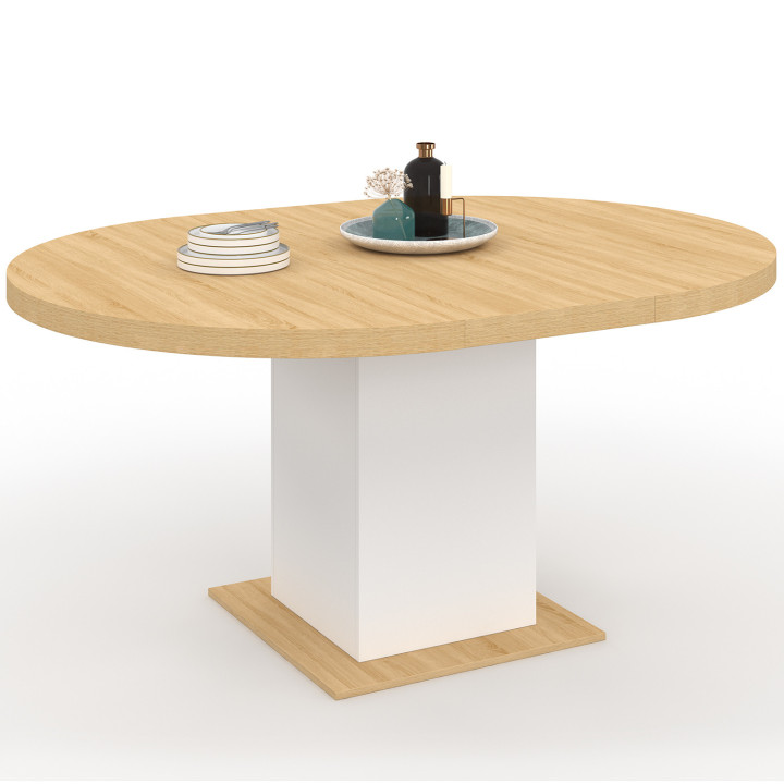 Uitschuifbare ronde eettafel 4-8 personen hout en wit 120-160 cm - EDEN | ID Market