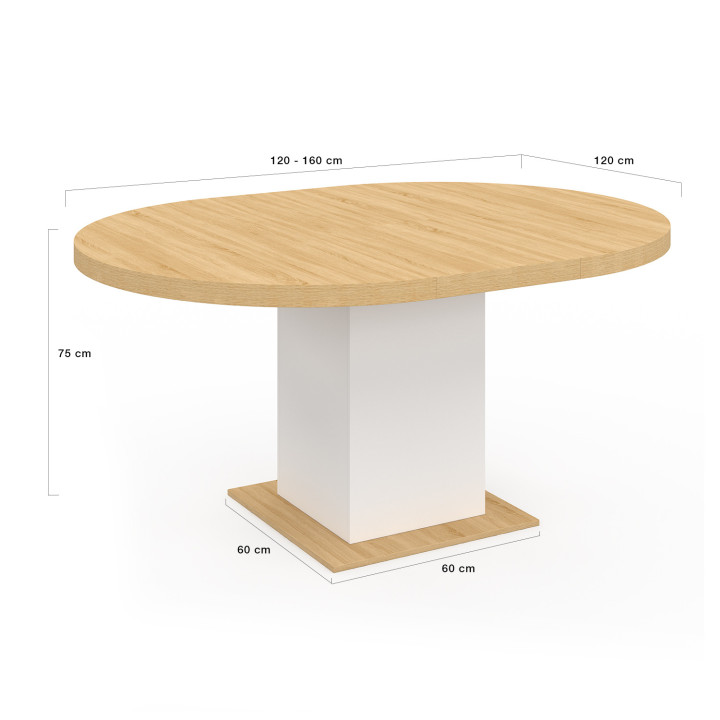 Mesa de comedor redonda extensible 4-8 personas madera y blanco 120-160 cm - EDEN | ID Market
