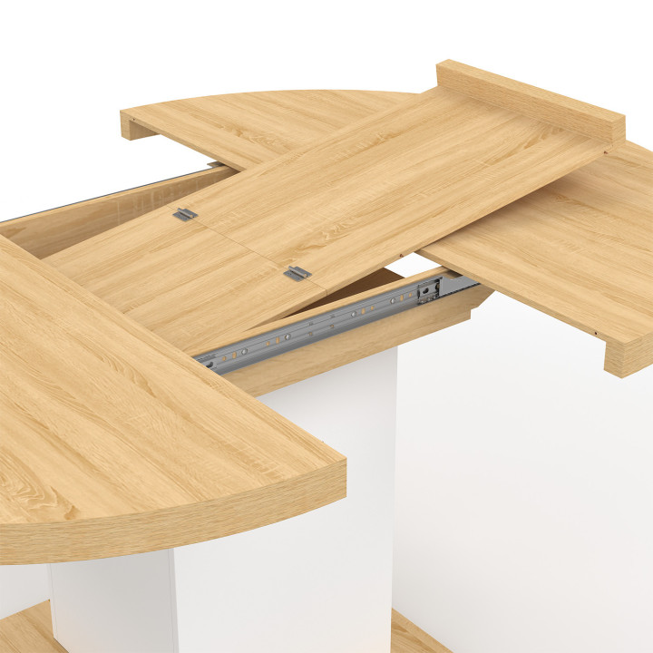 Ausziehbarer runder Esstisch 4-8 Personen Holz und Weiß 120-160 cm - EDEN | ID Market