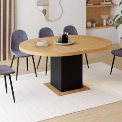 Mesa de comedor redonda extensible 4-8 personas madera y negro - EDEN | ID Market