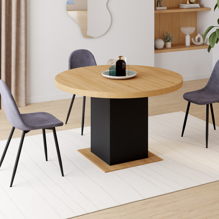 Mesa de comedor redonda extensible 4-8 personas madera y negro - EDEN | ID Market