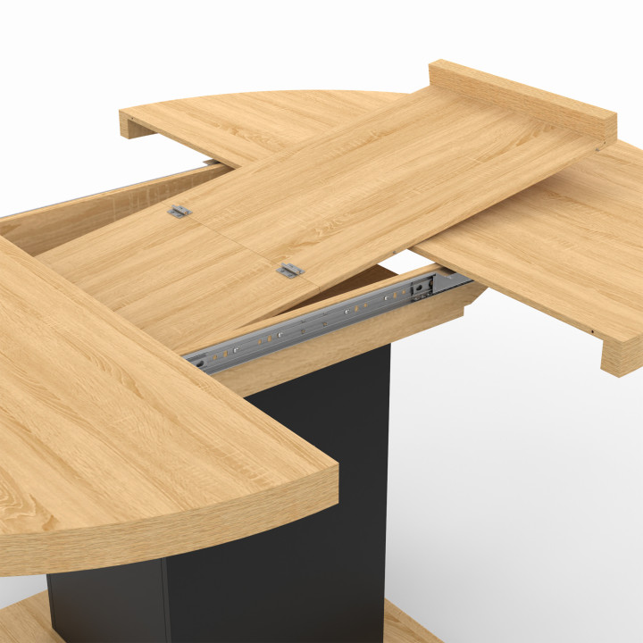 Table à manger extensible ronde EDEN 4-8 personnes bois et noir 120-160 cm