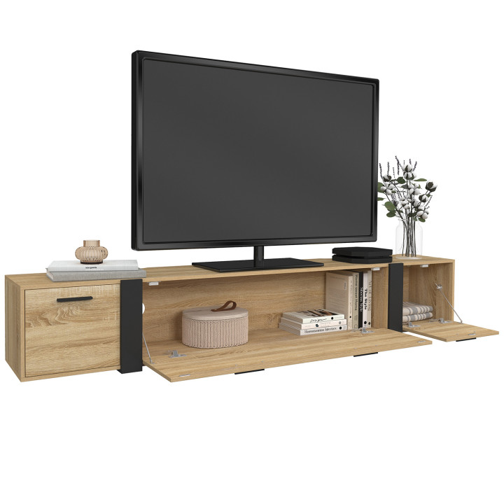 180 cm PHOENIX Porta TV a parete a 3 ante dal design industriale