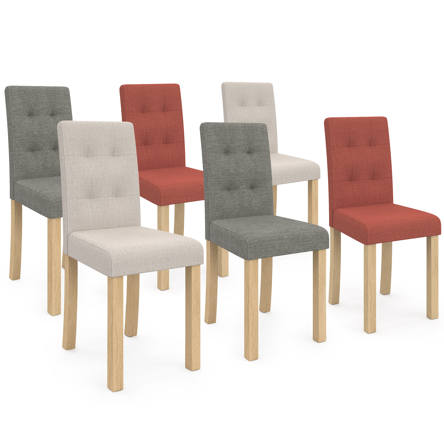 Lot de 6 chaises capitonnées mix color gris, terracotta et beige