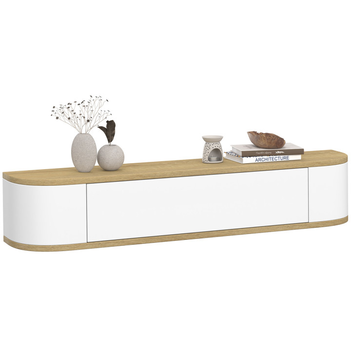 Etagère murale console d'entrée LEORA 1 porte effet bois et blanc