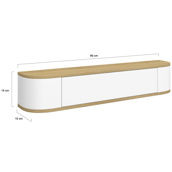 LEORA 1-deurs wandconsole met houtdecor in wit en houtdecor