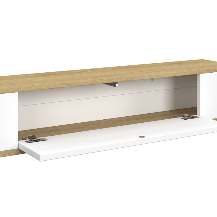 LEORA 1-deurs wandconsole met houtdecor in wit en houtdecor