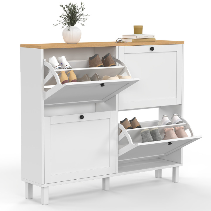 Meuble à chaussures 20 paires ACHILLE 4 portes blanc et plateau bois