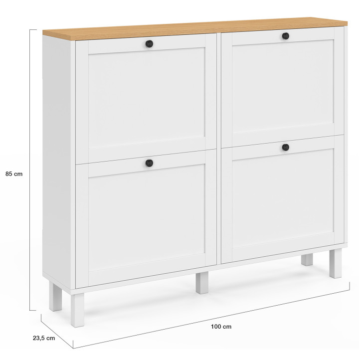 Meuble à chaussures 20 paires ACHILLE 4 portes blanc et plateau bois