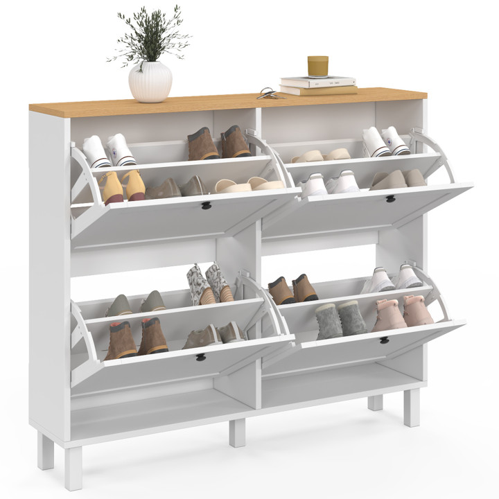 Meuble à chaussures 20 paires ACHILLE 4 portes blanc et plateau bois