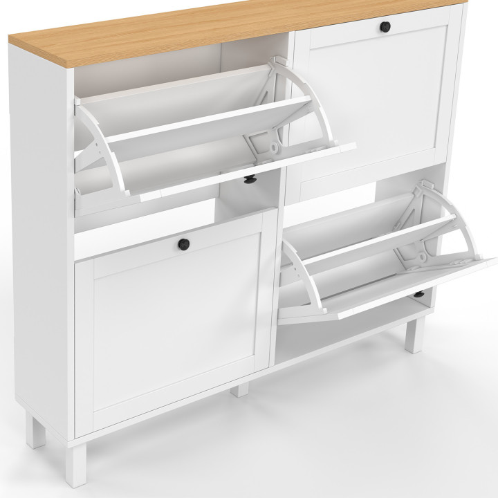 20-par ACHILLE zapatero con 4 puertas blancas y tapa de madera